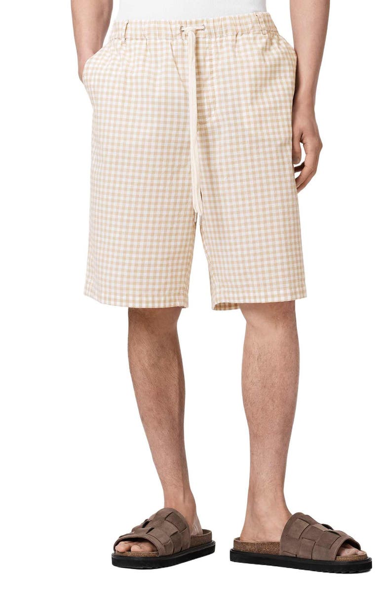 AllSaints Rockland Gingham Check Cotton Drawstring Shorts, Main, color, Desert Yellow