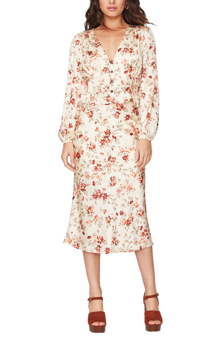 Lost + Wander Roaming the Riviera Floral Print Midi Skirt, Main, color,