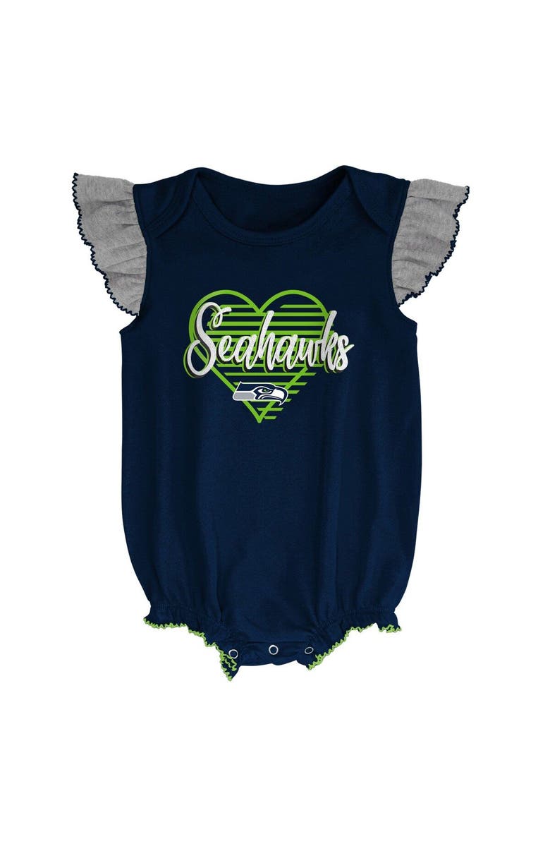 Outerstuff Girls Newborn & Infant College Navy/Heathered Gray Seattle Seahawks All The Love Bodysuit Bib & Booties Set, Alternate, color, Navy
