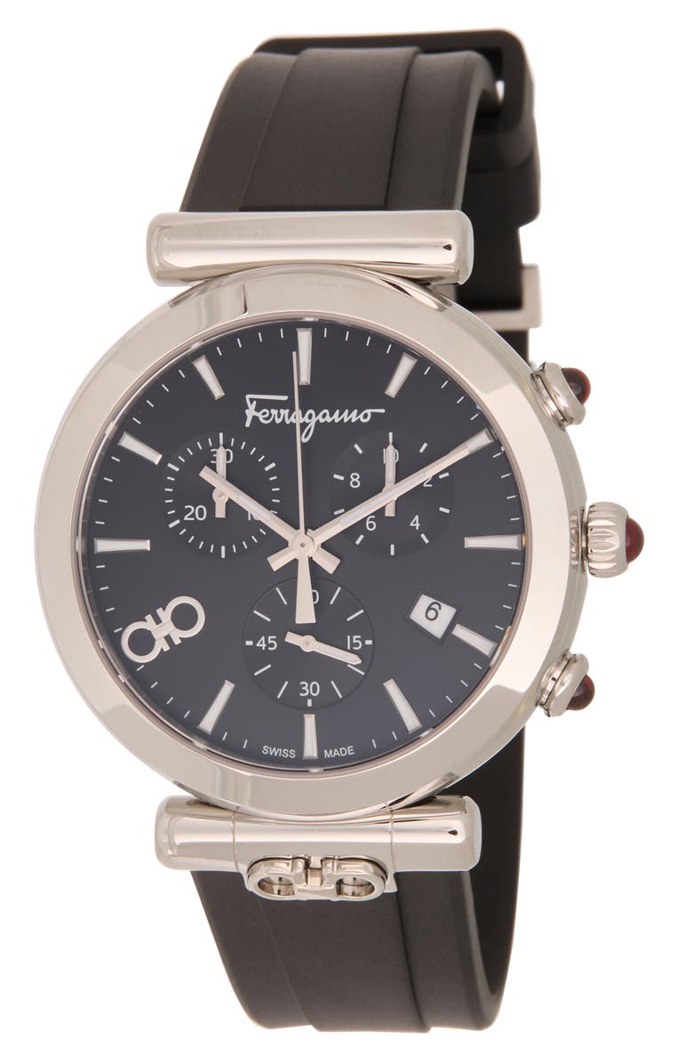 FERRAGAMO Ora Chronograph Silicone Strap Watch, 38mm, Main, color,