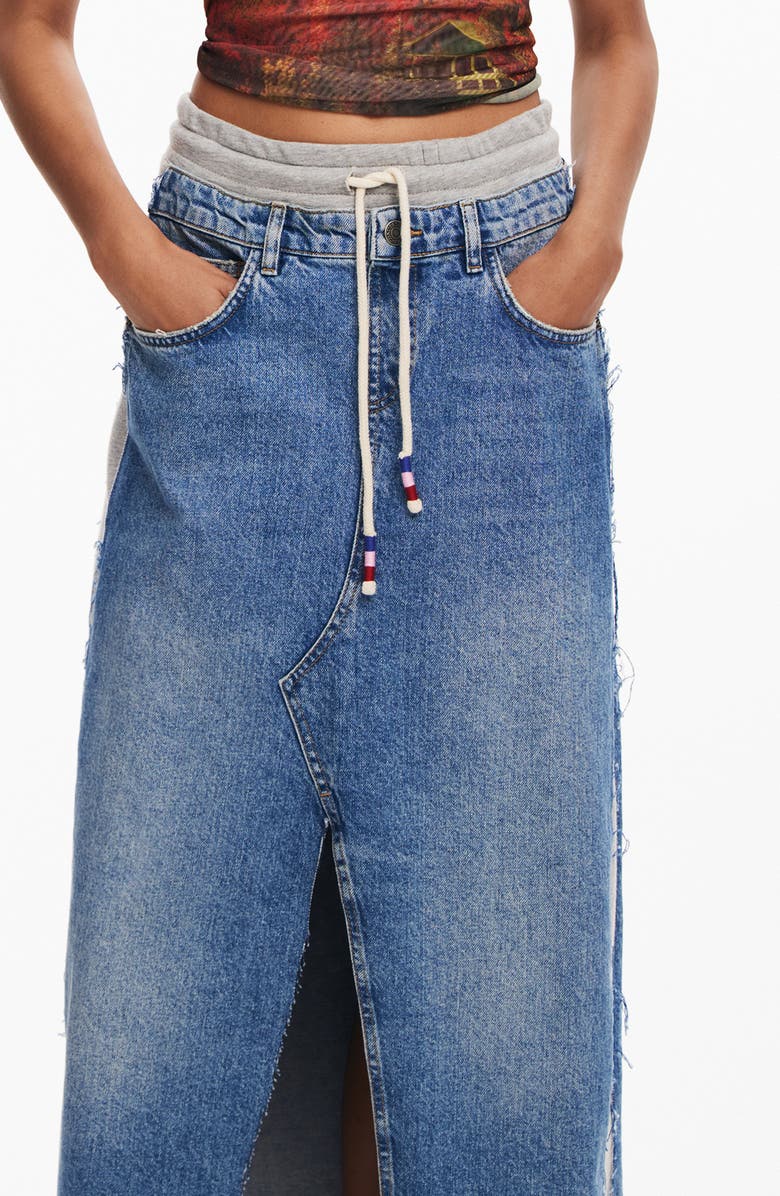 Desigual Pekin Fleece Trim Denim Skirt, Alternate, color, 