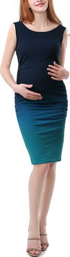 Kimi & Kai Sia Ombre Ruched Maternity Midi Dress