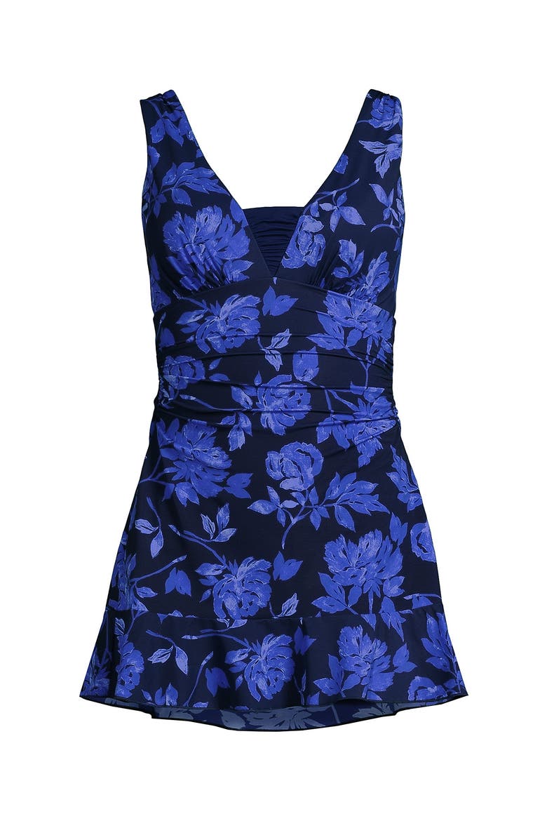 Plus Size SlenderSuit Grecian Mini Swim Dress, Alternate, color, Navy Graphic Floral