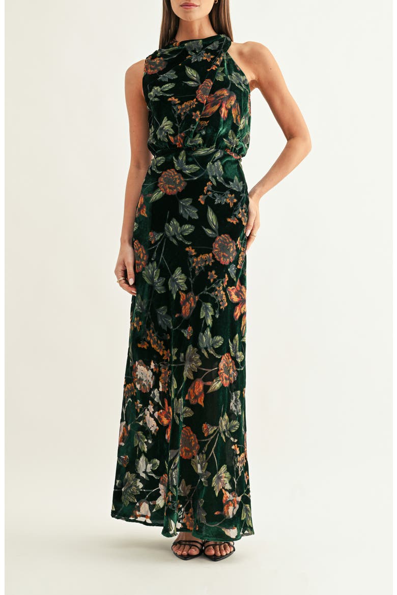 Athena Floral Burnout Maxi Dress, Alternate, color, DARK GREEN MULTI
