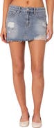 EDIKTED Ginnie Low Rise Distressed Denim Miniskirt