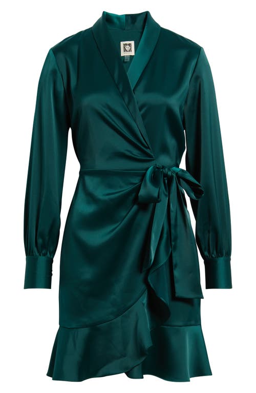 Anne Klein Long Sleeve Ruffle Hem Faux Wrap Minidress In Green