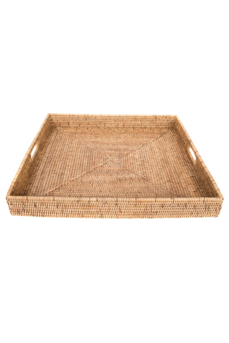 Artifacts Rattan Square Serving Tray with Cutout Handles, Alternate, color, Honey Brown