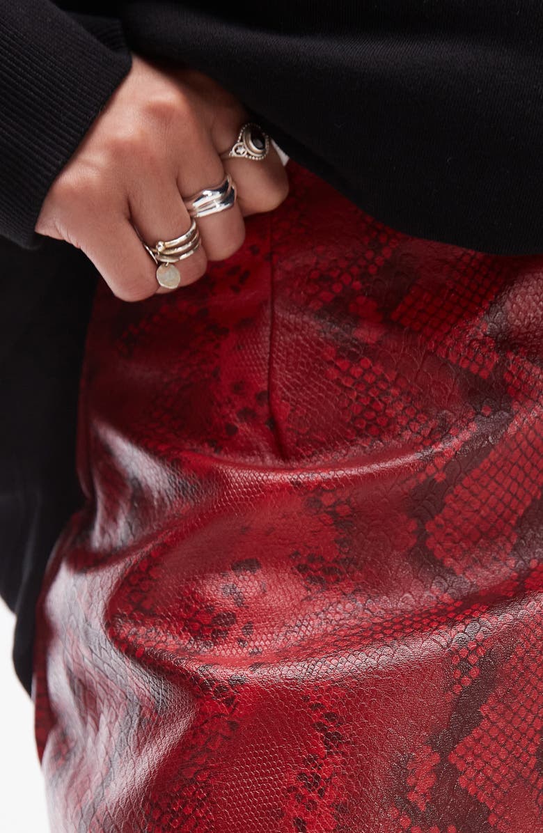 Topshop Editor Pelmet Snakeskin Print Faux Leather Miniskirt, Alternate, color,