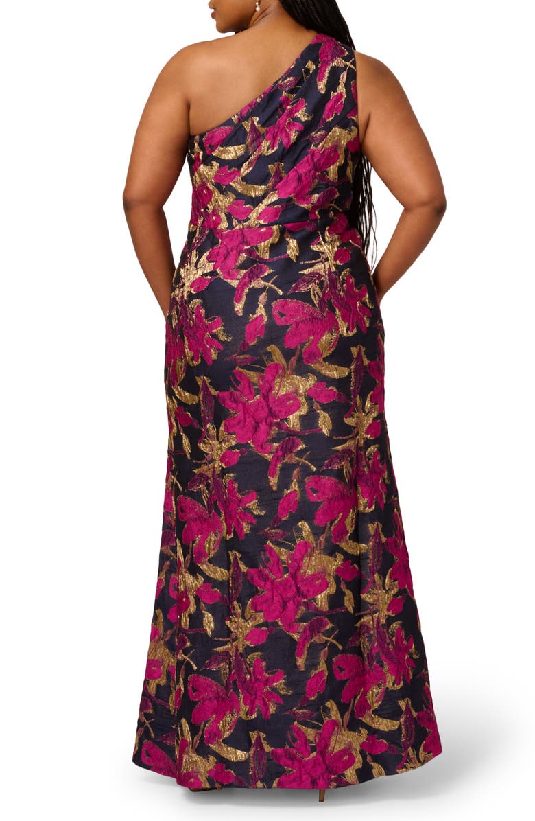 Adrianna Papell Metallic Floral Jacquard Mermaid Gown, Alternate, color, Navy/ Pink