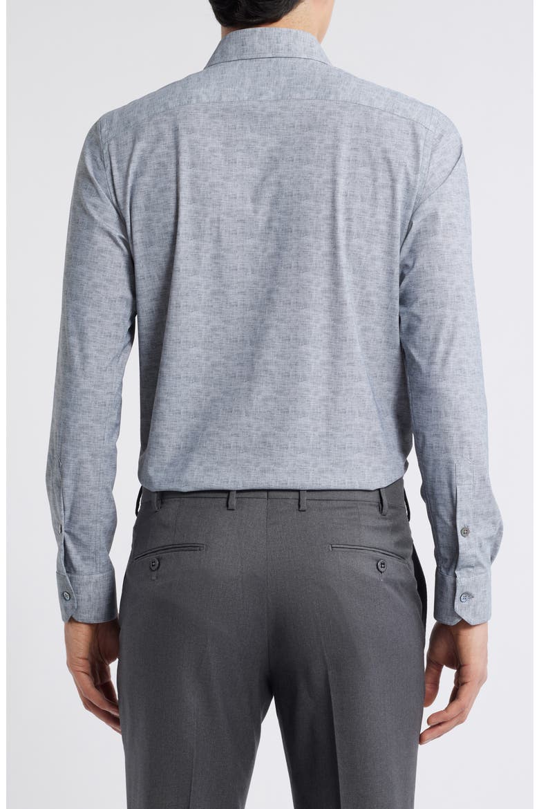 Jagged Heathered Herringbone Print Knit Nylon Blend Dress Shirt, Alternate, color, GREY
