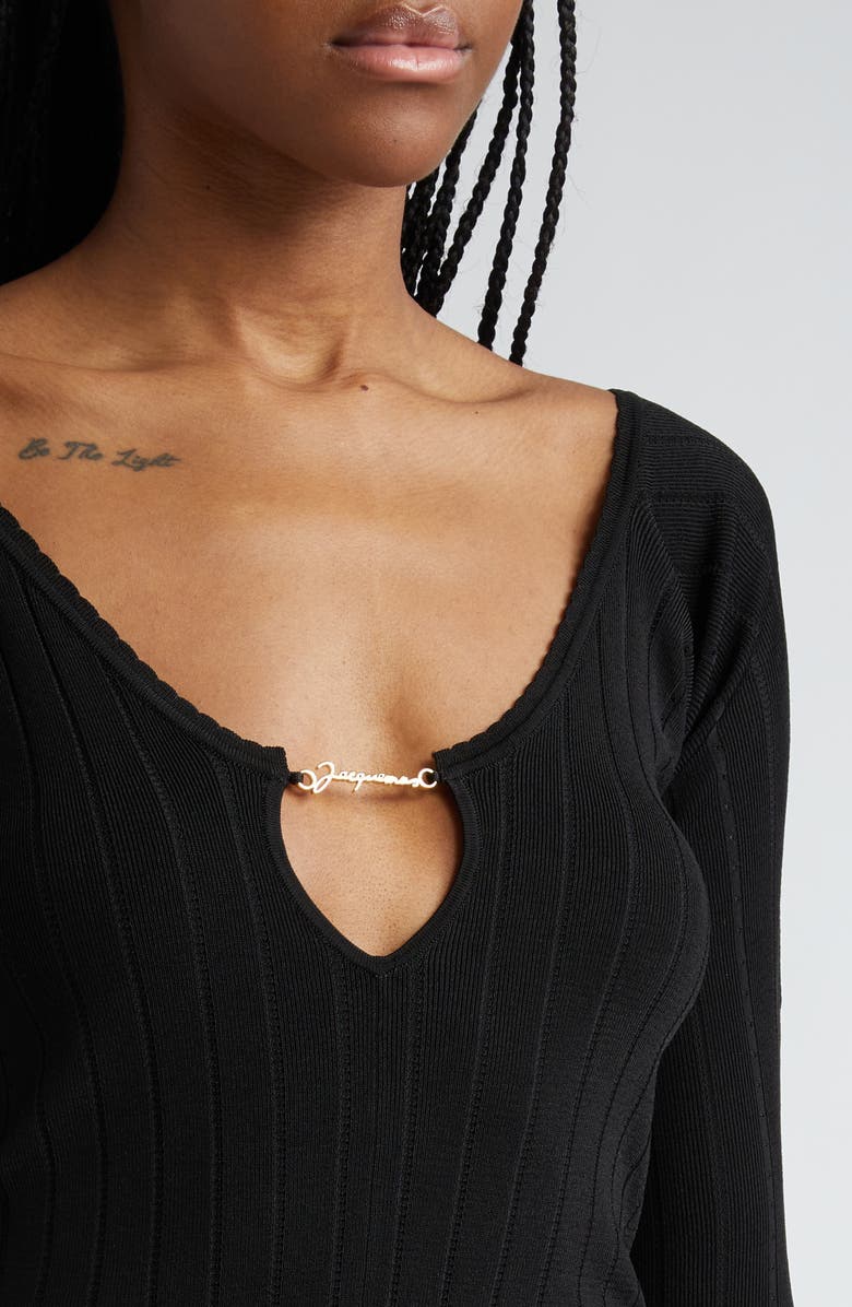 Jacquemus Le Haut Pralu Scallop Neck Rib Top, Alternate, color, 