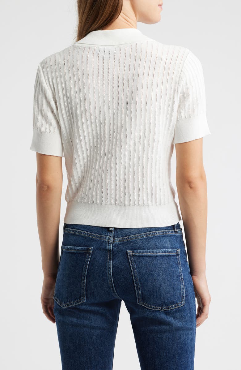 Tahari ASL Pointelle Stitch Short Sleeve Cardigan, Alternate, color, White