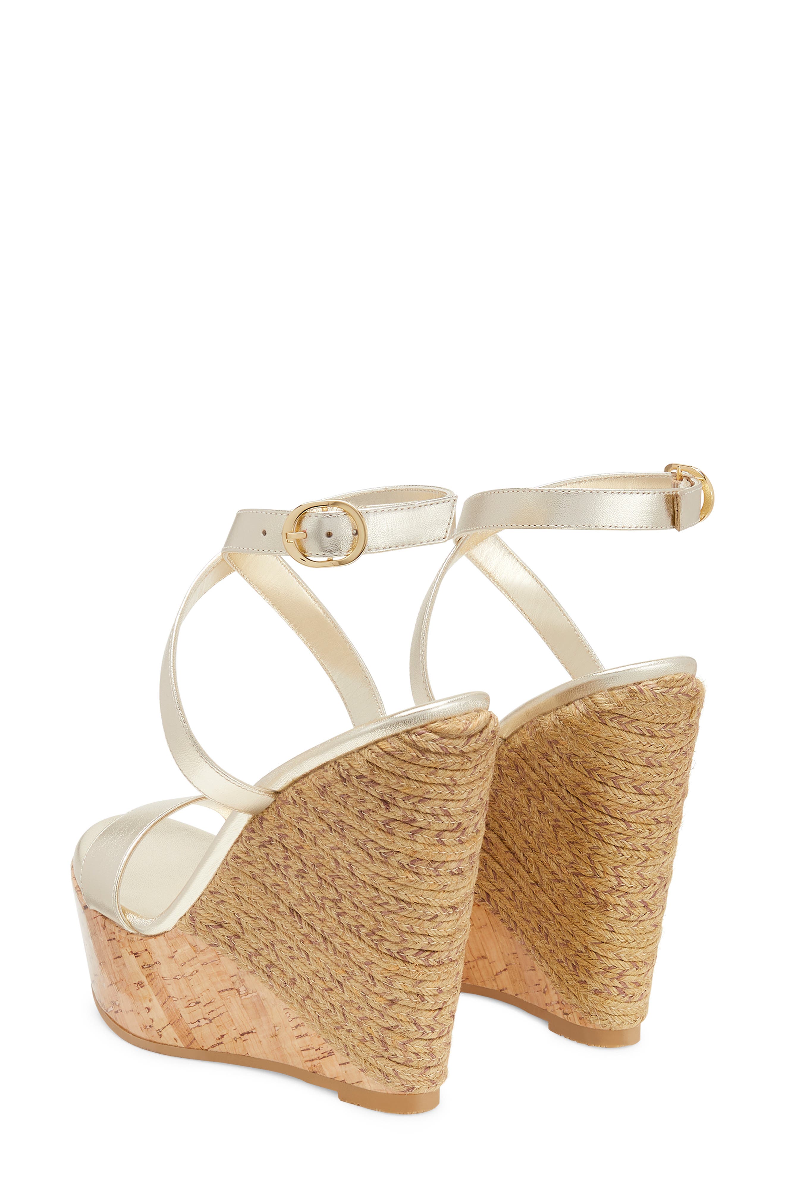 Stuart Weitzman Platform Wedge Sandal, Alternate, color, Platino/Natural