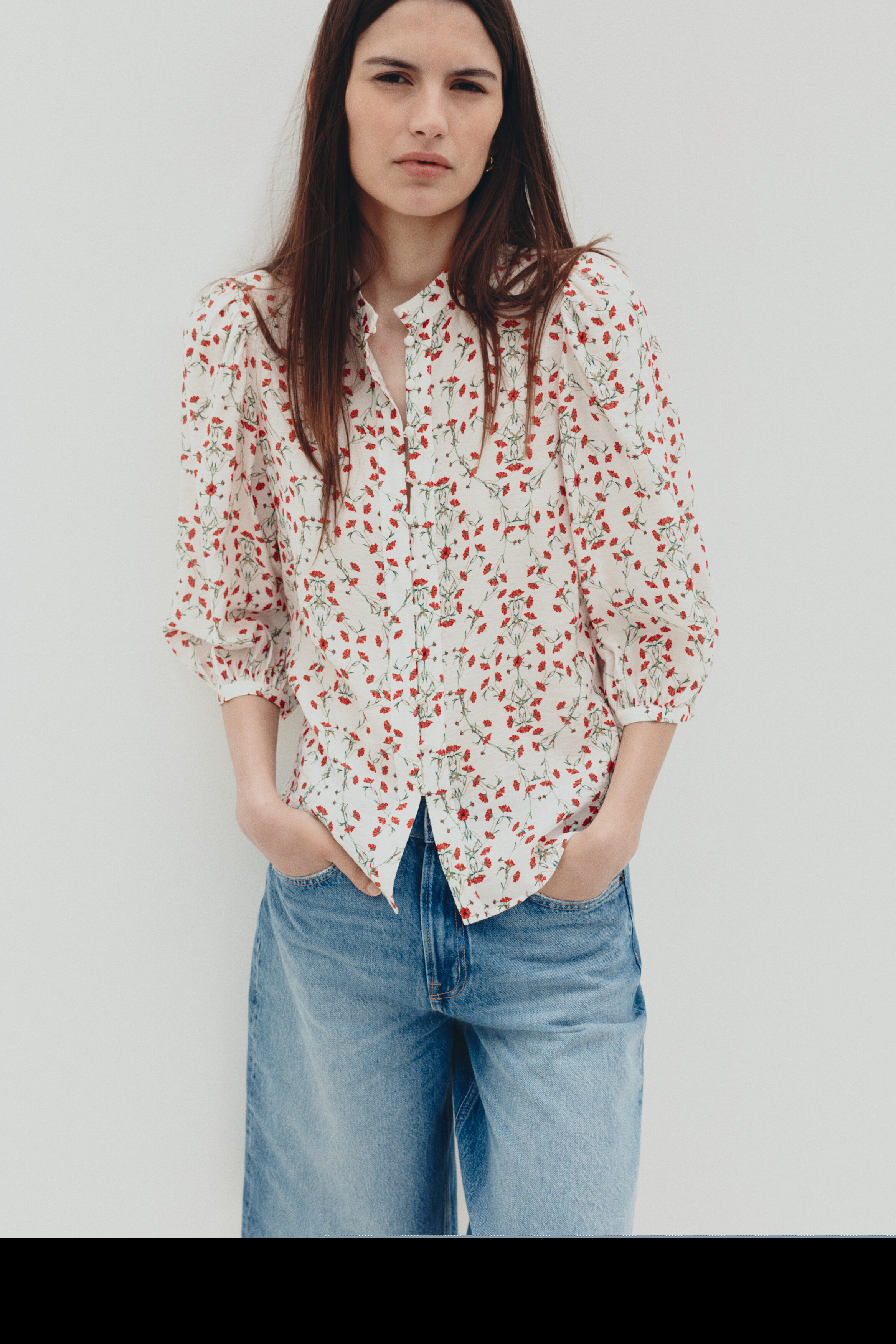 Balloon-sleeved Blouse, Alternate, color, Cream/floral