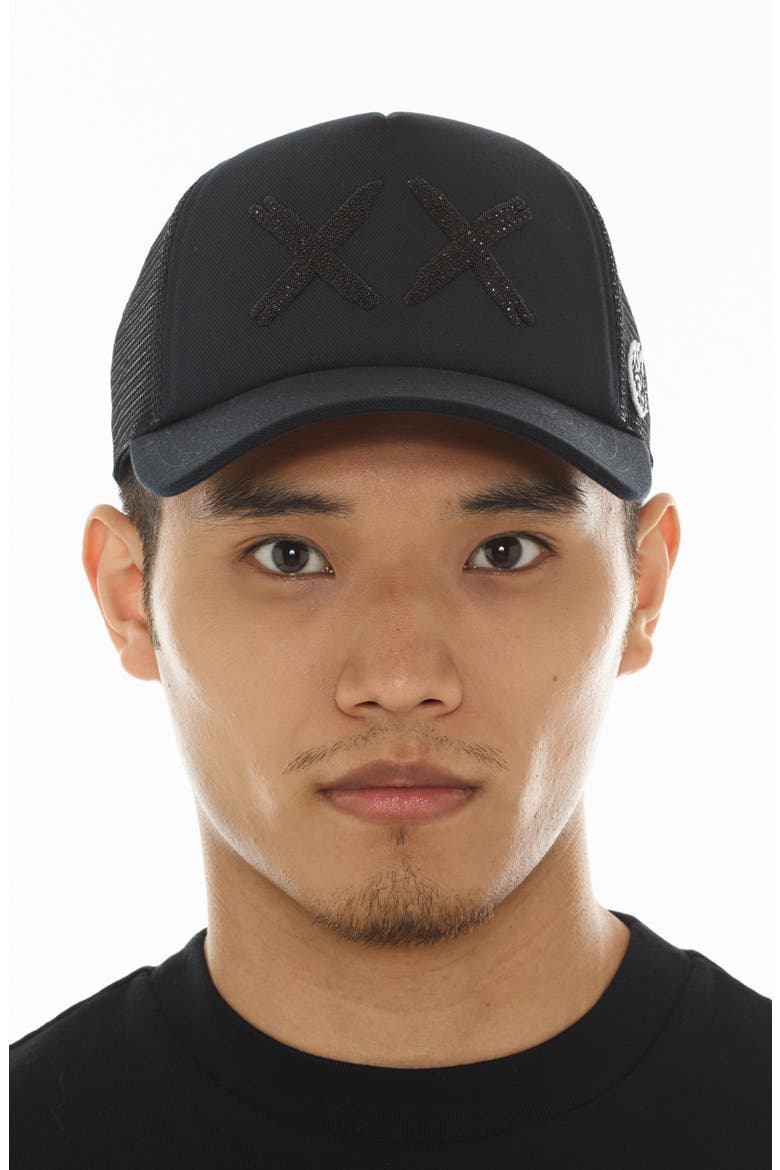 XX Crystal Embellished Trucker Hat, Alternate, color, BLACK/ BLACK