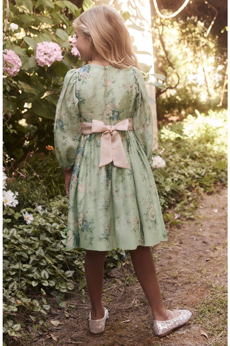 Kids' Romantic Rose Floral Long Sleeve Organza Dress, Alternate, color, DUCK EGG
