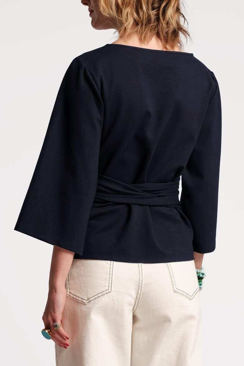 Whitney Wrap Top Solid Viscose Blend Viscose Blend, Alternate, color, Navy