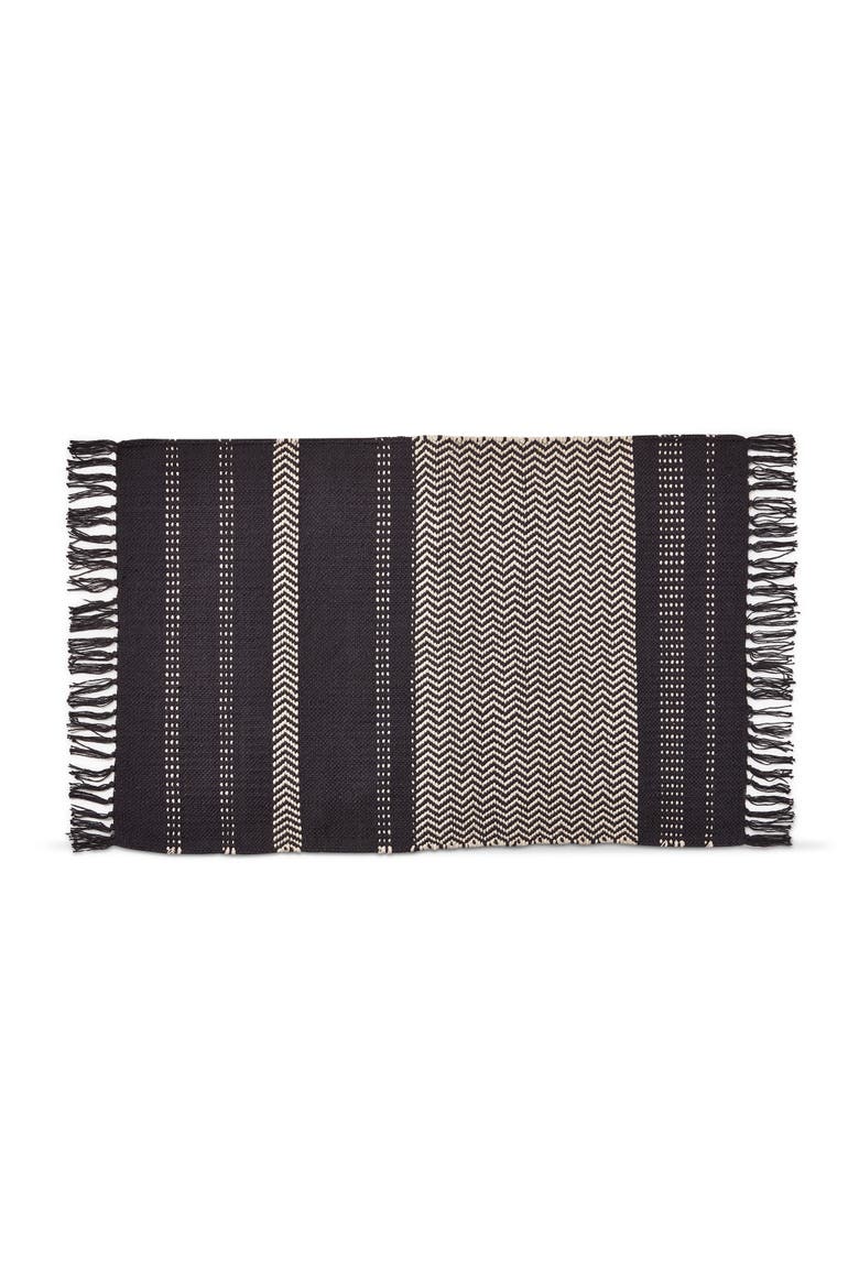 Mason Chevron Black Stripe Tassel Cotton Indoor Rug, Main, color, Blue