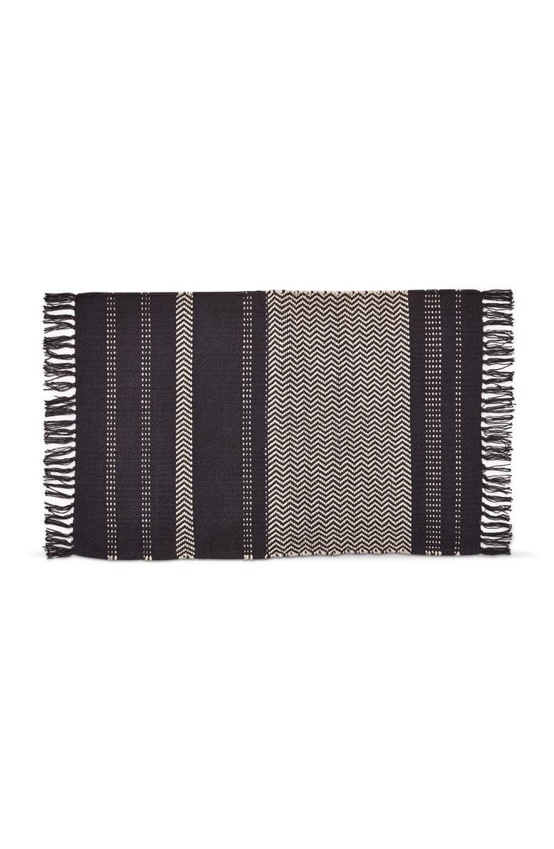 tag Mason Chevron Black Stripe Tassel Cotton Indoor Rug, Main, color, Blue