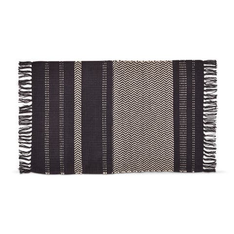Mason Chevron Black Stripe Tassel Cotton Indoor Rug