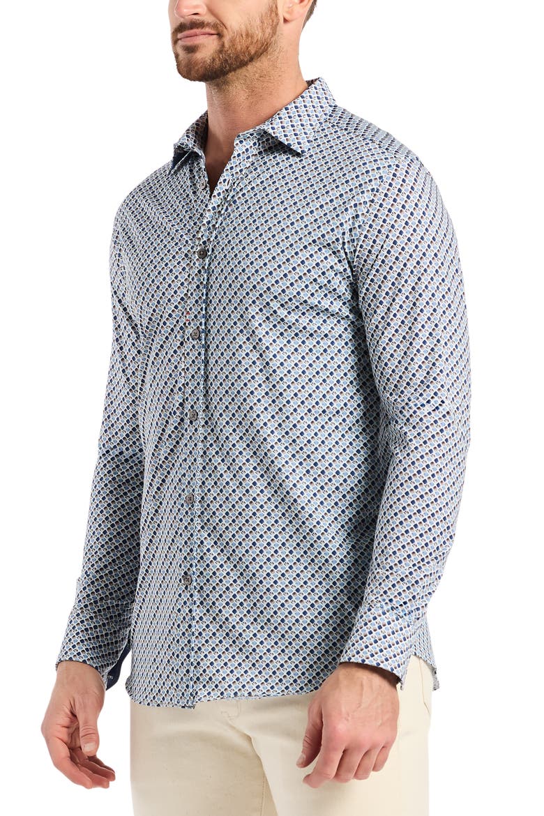 Cooper Geo Stretch Cotton Button-Up Shirt, Alternate, color, BLUE MULTI