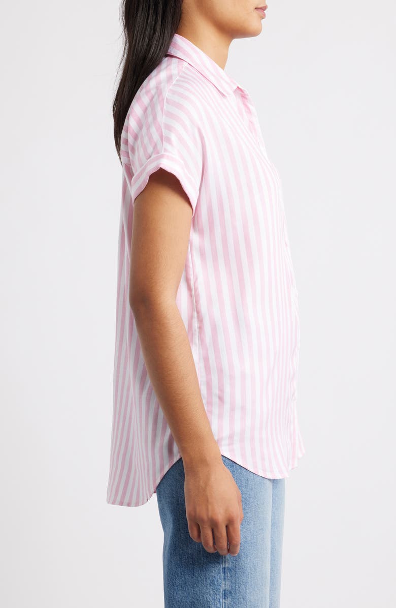 beachlunchlounge Kenzie Stripe Short Sleeve Button-Up Shirt, Alternate, color, Pearl Pink