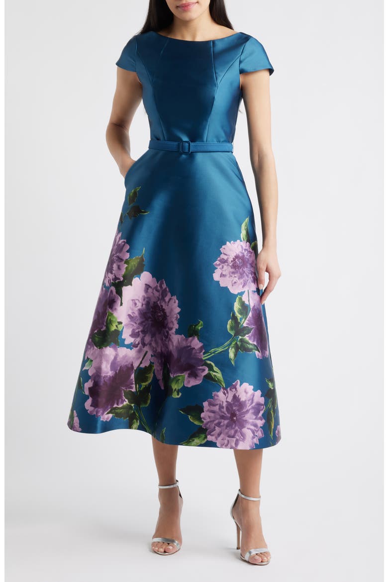 Ina Belted Cocktail Dress, Main, color, TEAL BLUE