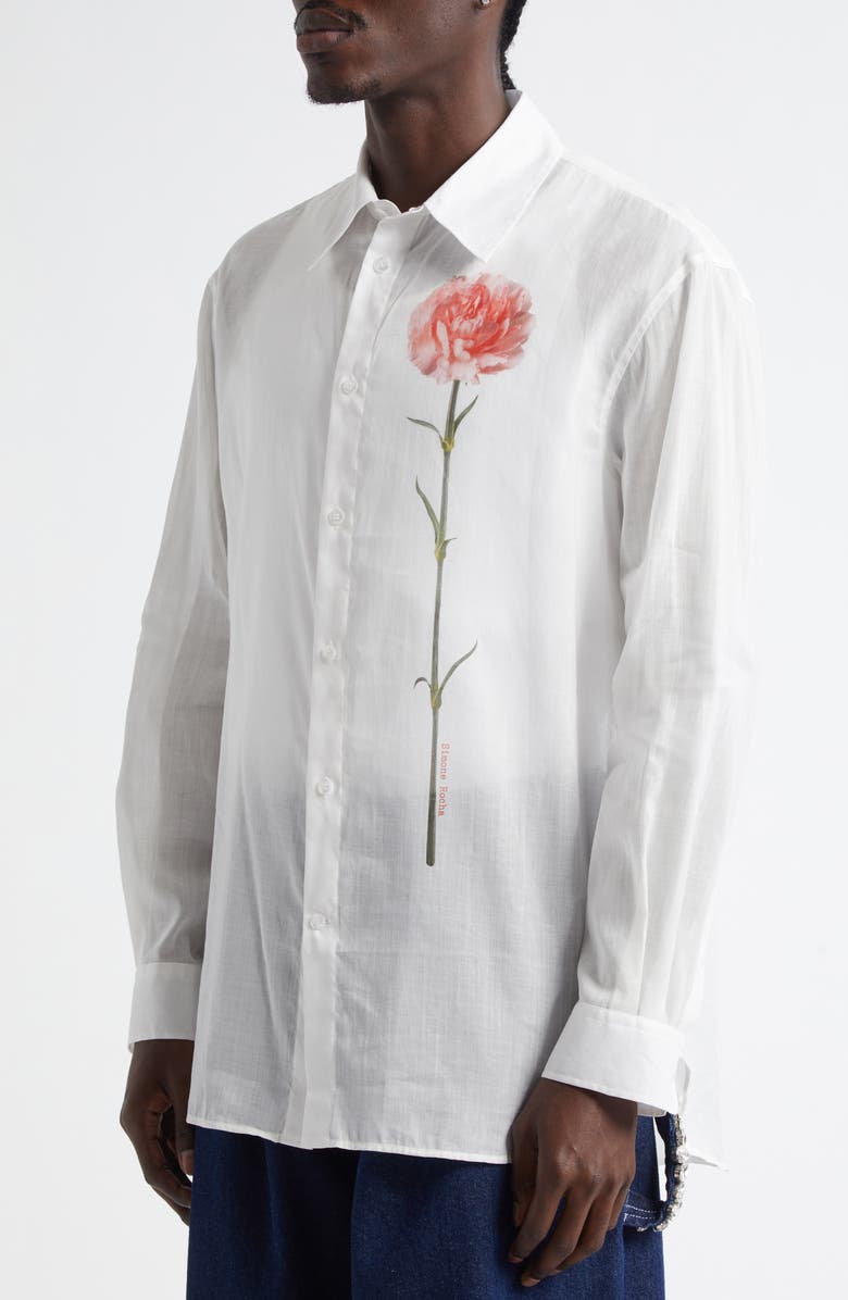 Simone Rocha Carnation Print Easy Cotton Voile Button-Up Shirt, Alternate, color, 