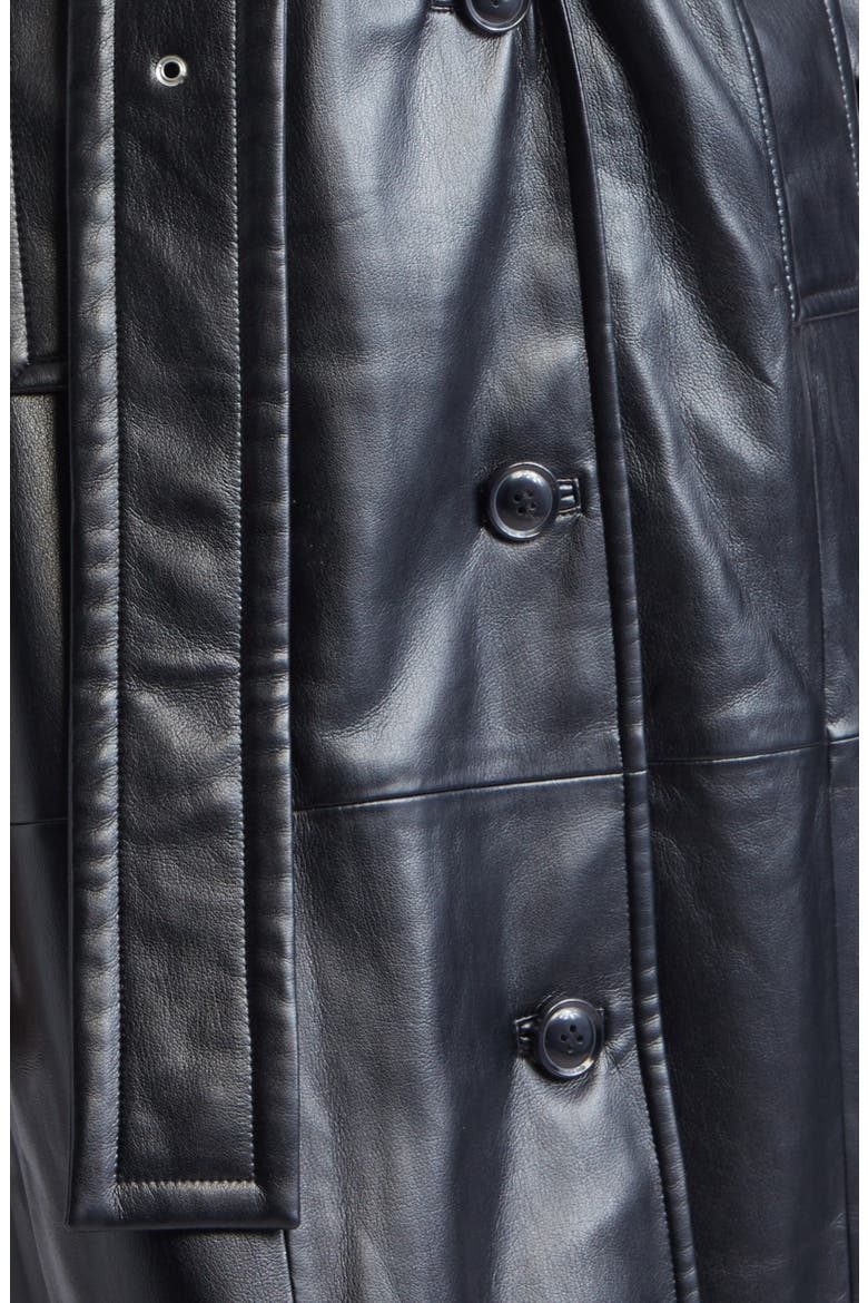 Estella Belted Faux Leather Coat with Faux Fur Trim, Alternate, color, BLACK/ BLACK