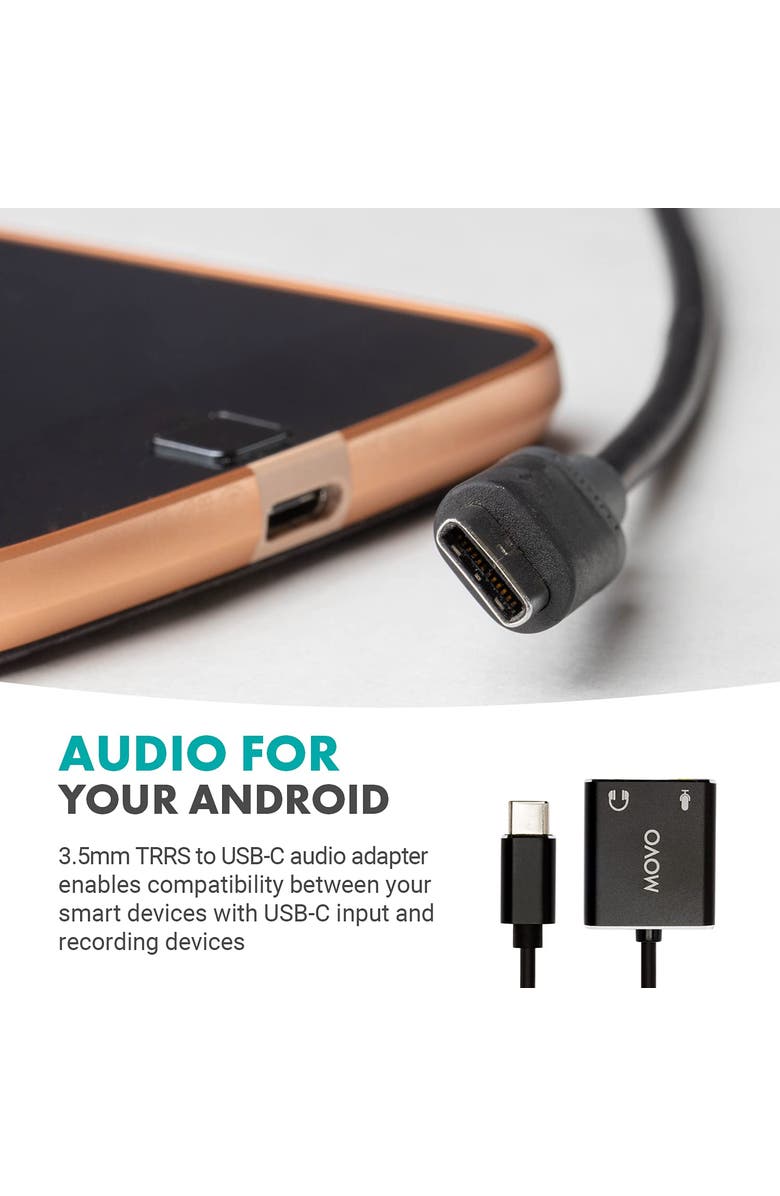 MOVO USBC-AC2 TRS Mic. to USB-C Stereo Audio Sound Card, Alternate, color, Black
