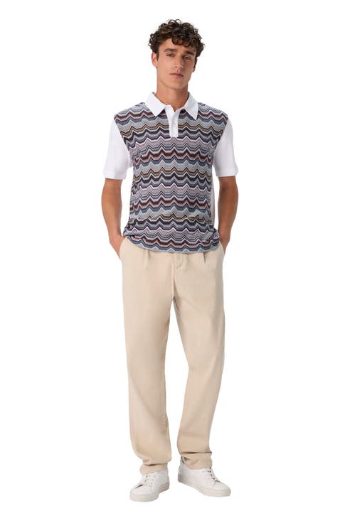 Short Sleeve Polo With Geometric Zigzag Pattern