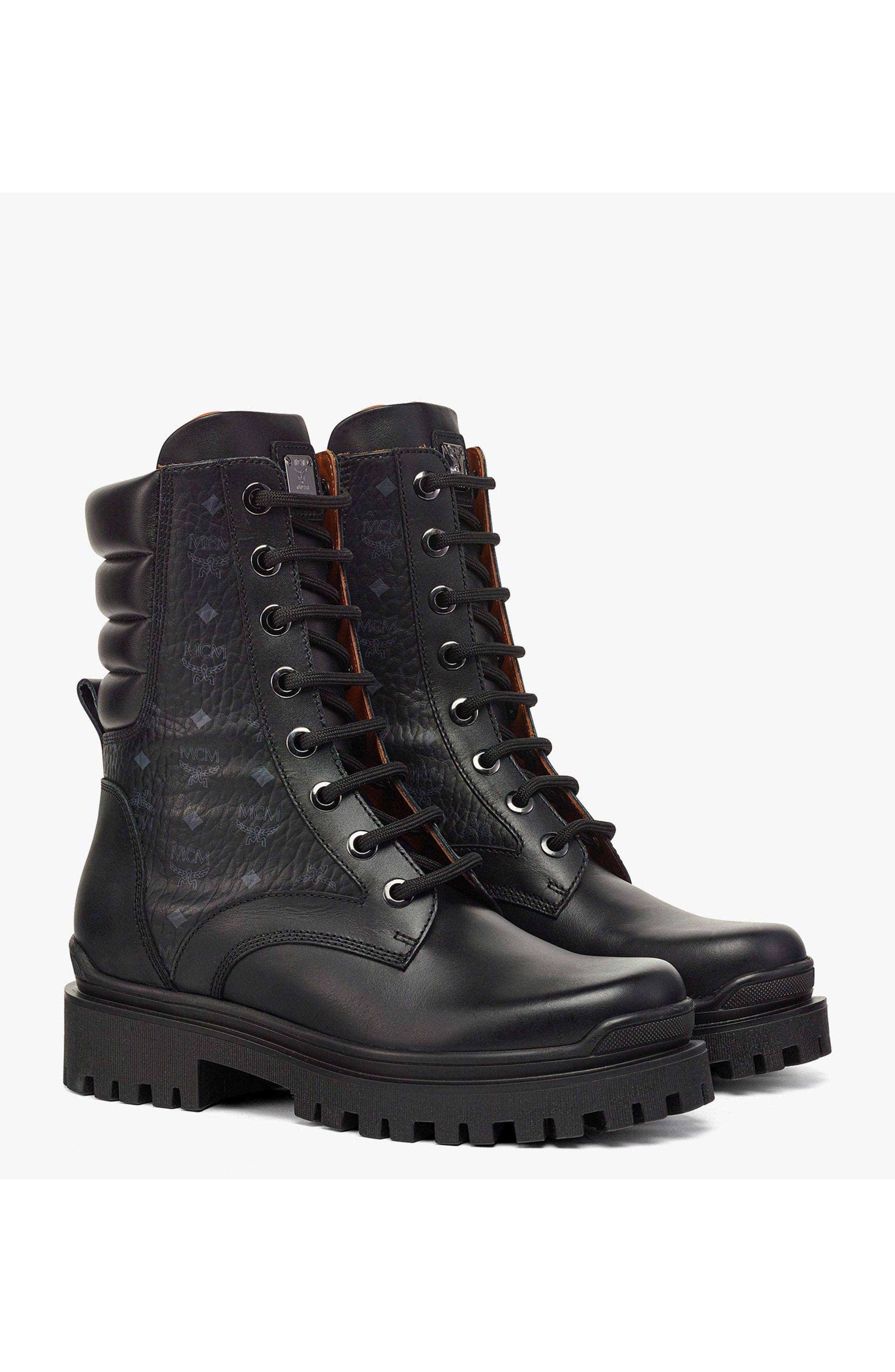 MCM Visetos Boots in Calf Leather, Main, color, Black