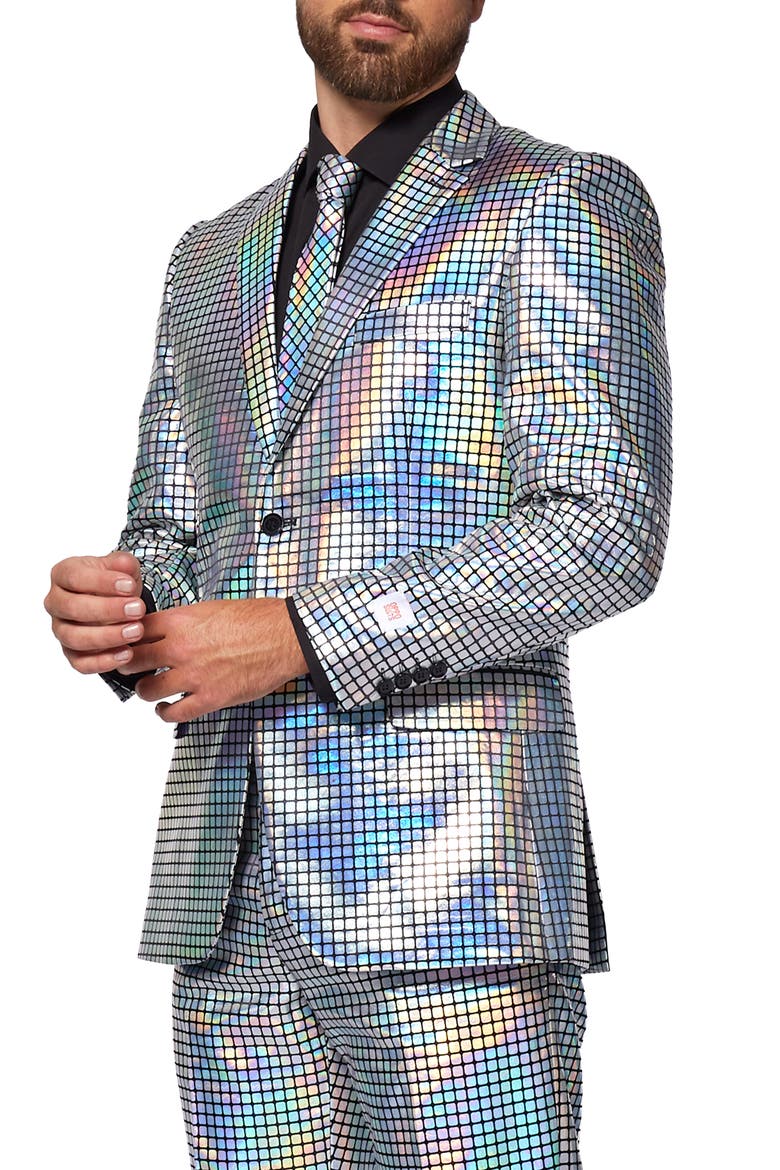 Disco Baller Two Button Notch Lapel Suit with Tie, Alternate, color, GREY
