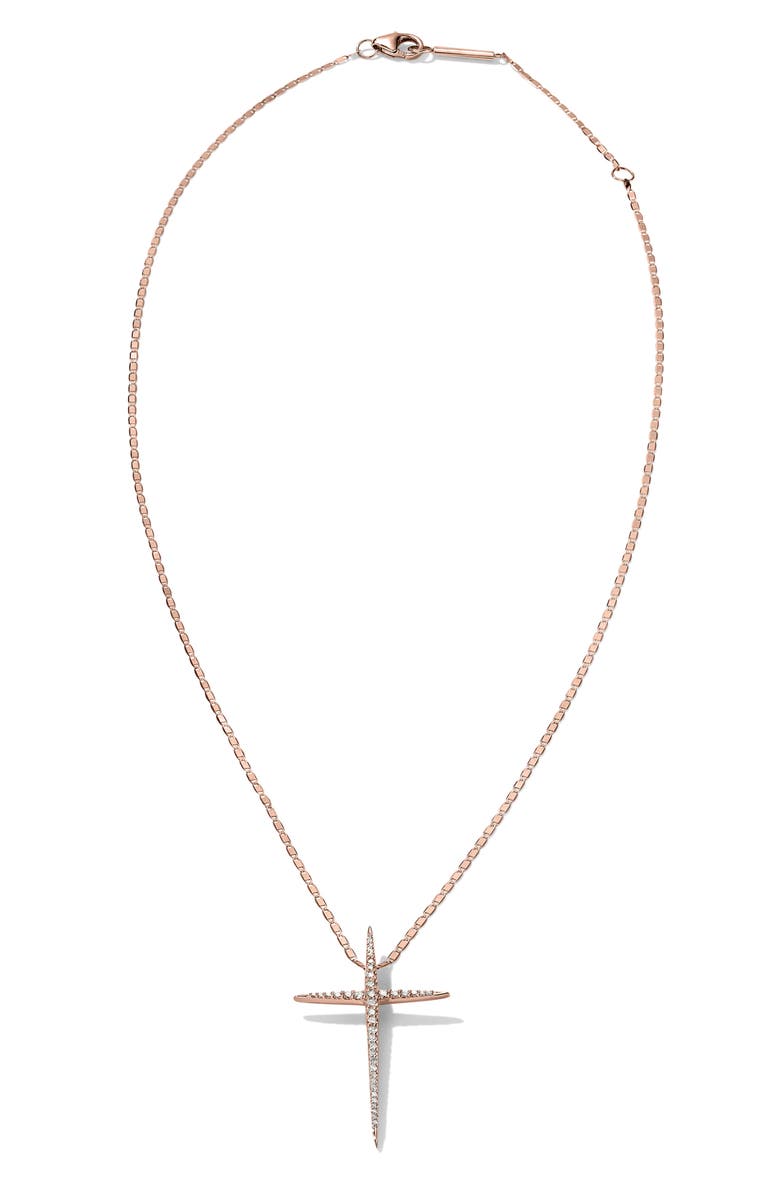LANA 14K Gold Pointed Diamond Cross Pendant Necklace, Alternate, color, Rose