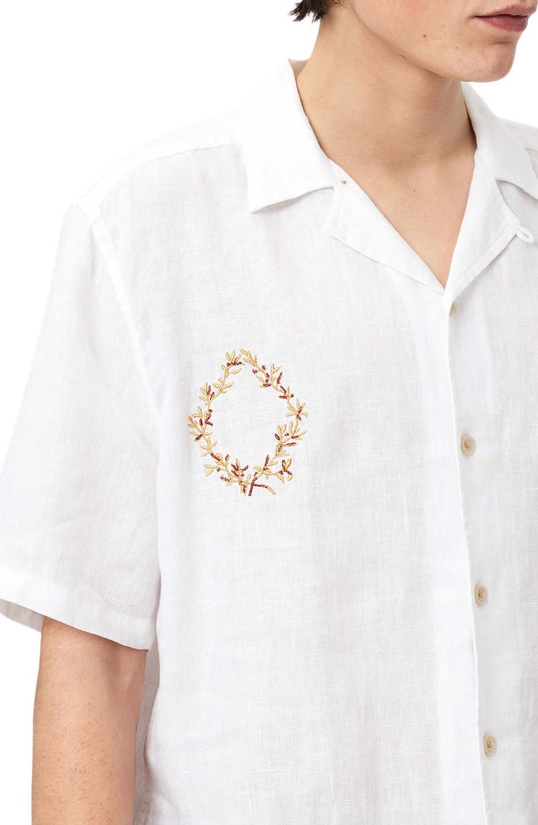 AllSaints Deck Embroidered Camp Shirt, Alternate, color, Ecru