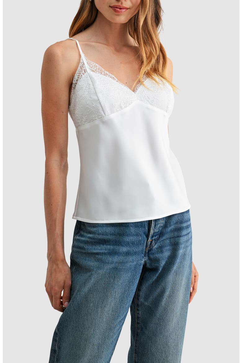Lace Trim V-Neck Satin Camisole, Alternate, color, IVORY