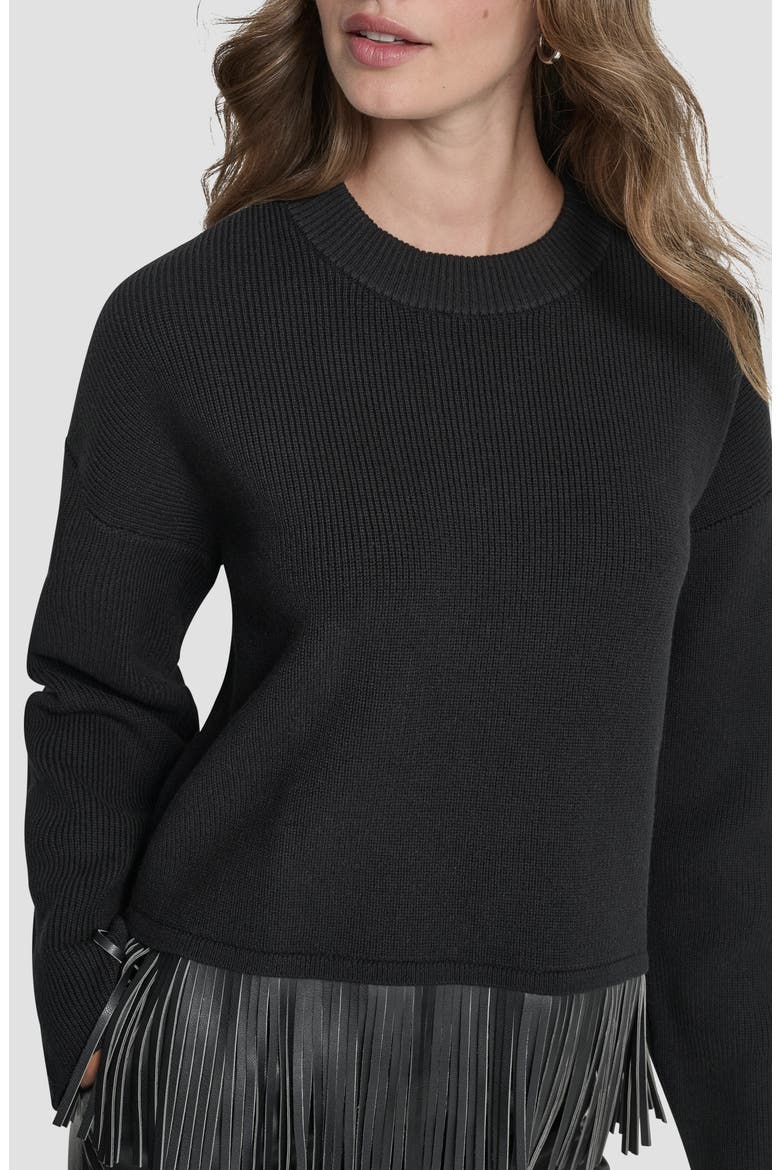 Faux Leather Fringe Sweater, Alternate, color, BLACK