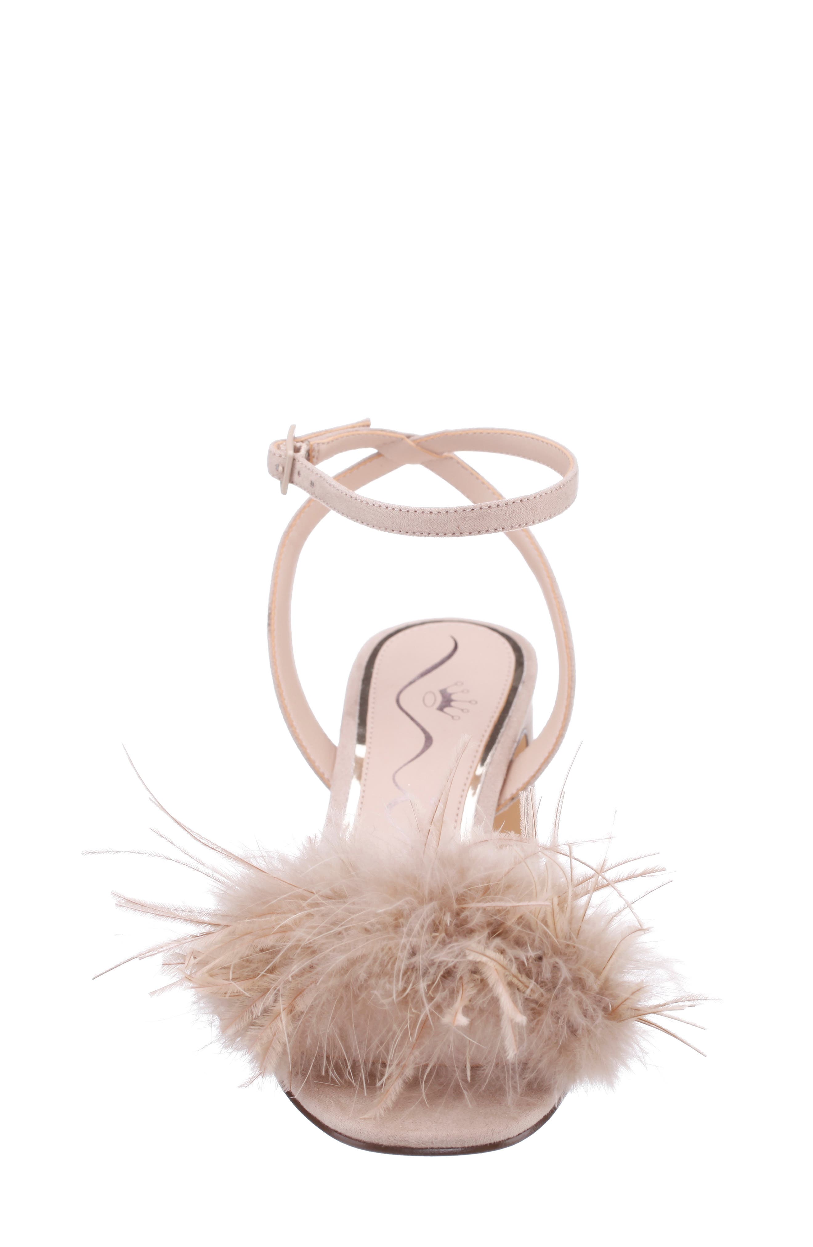 Bev Ankle Strap Faux Feather Sandal, Alternate, color, ALAMO TAN