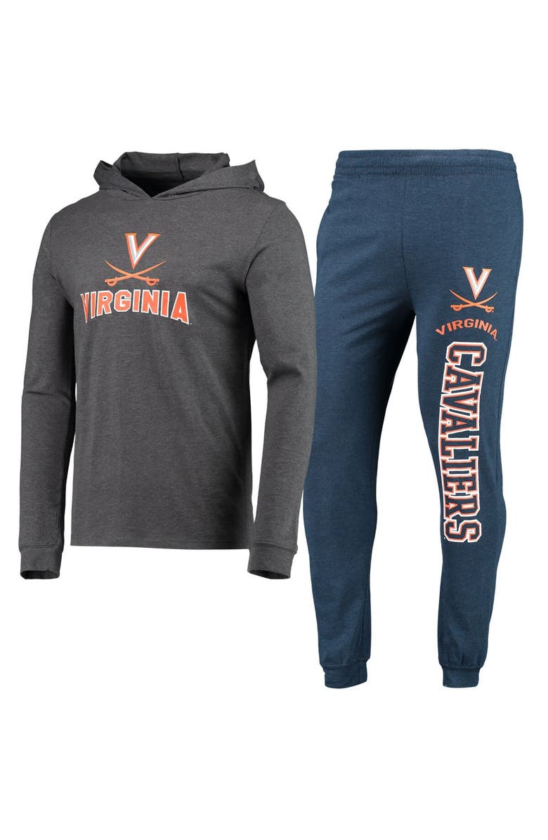 CONCEPTS SPORT Men's Concepts Sport Navy/Heather Charcoal Virginia Cavaliers Meter Long Sleeve Hoodie T-Shirt & Jogger Pajama Set, Main, color, Navy