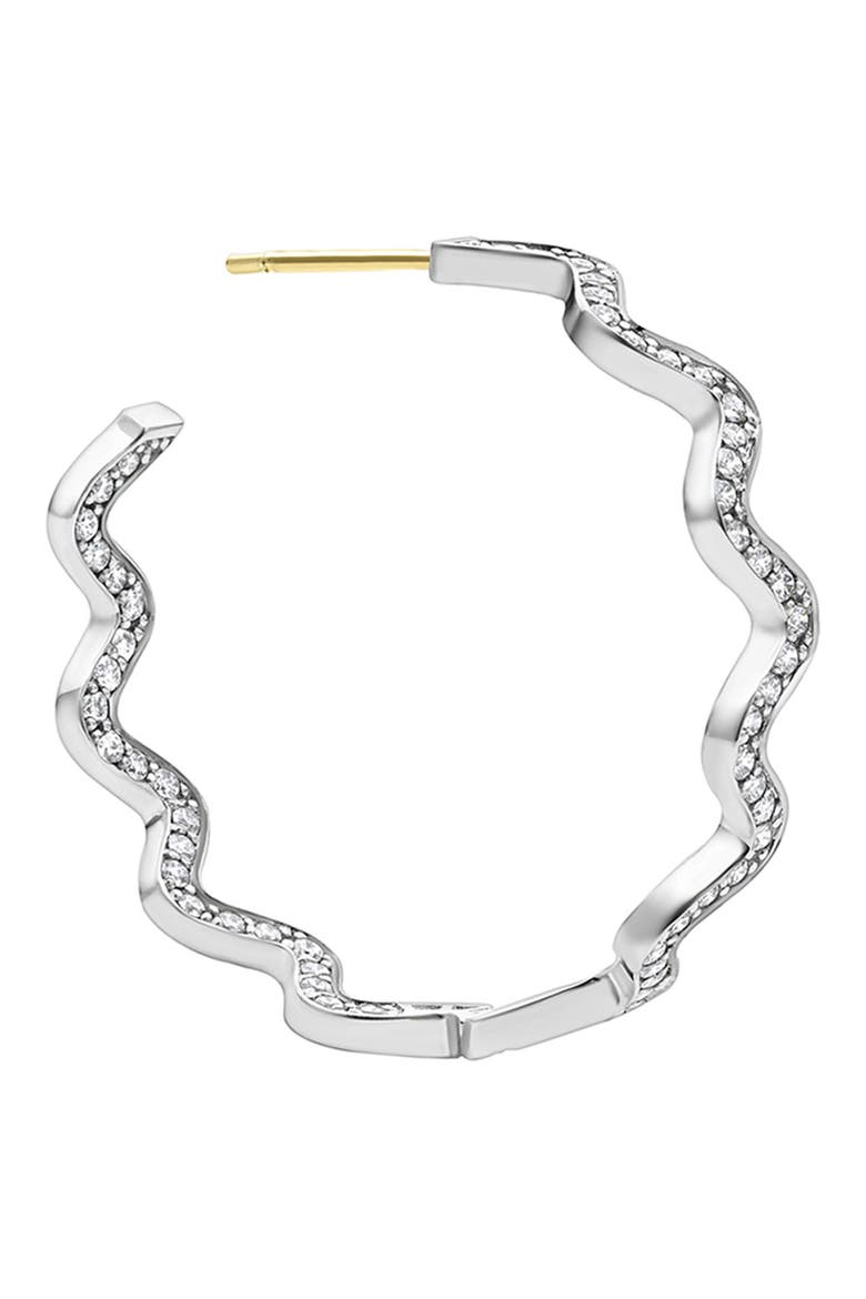 Caviar Spark Diamond Wave Hoop Earrings, Alternate, color, SILVER