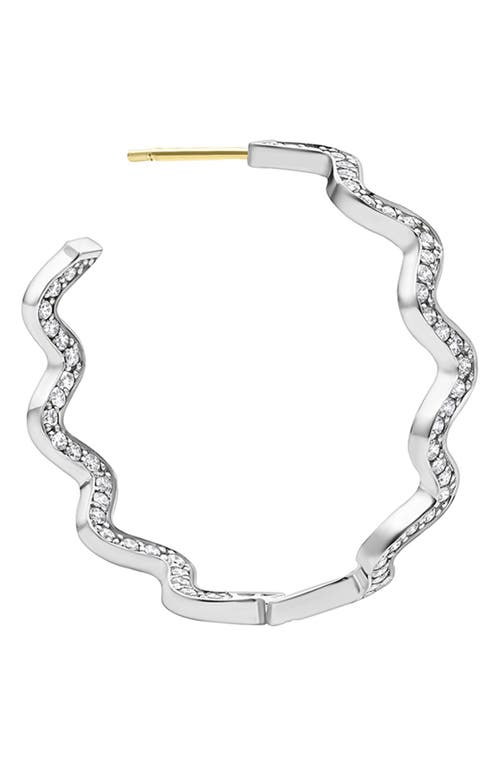 Lagos Sterling Silver Caviar Spark Diamond Wavy Medium Hoop Earrings In Silver