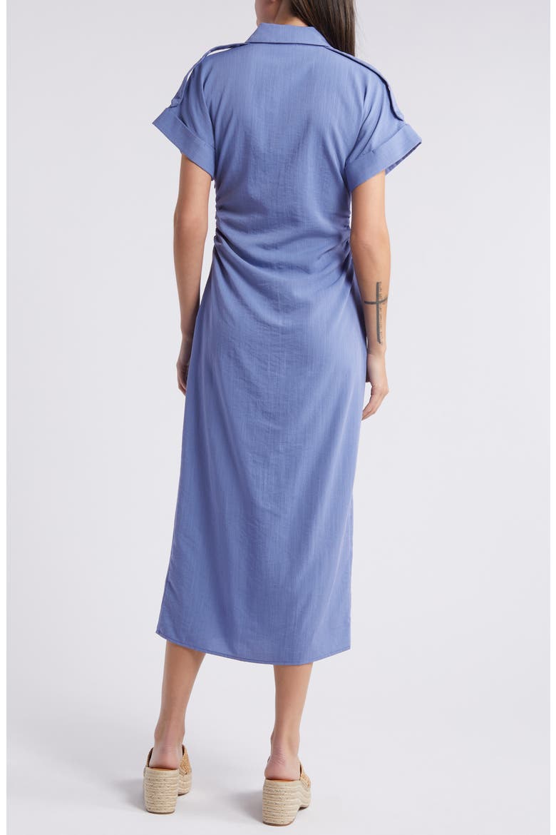 Ruched Spread Collar Midi Shirtdress, Alternate, color, BLUE
