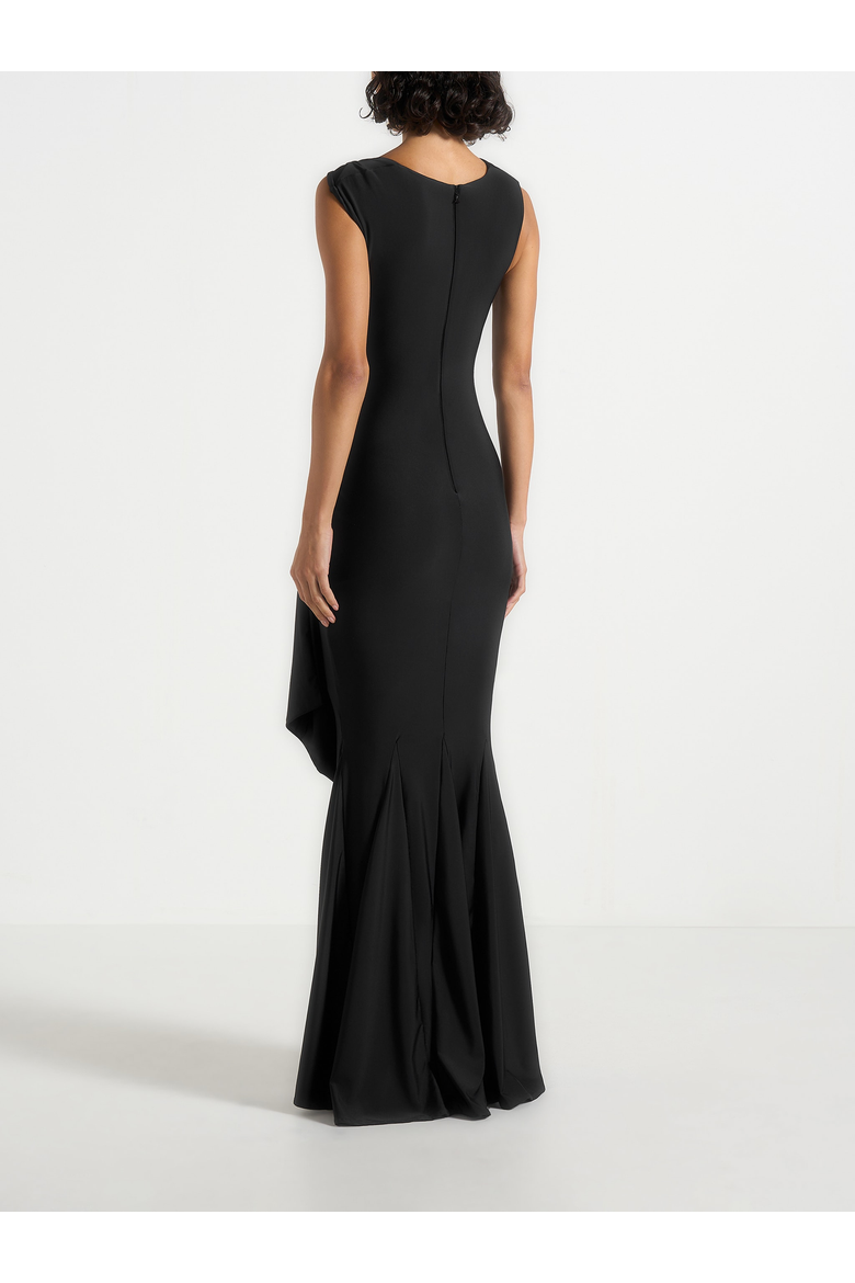 Rania Asymmetric Draped Midaxi Dress, Alternate, color, Black