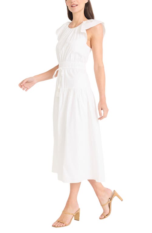 Maggy London Stretch Cotton Tiered Midi Dress In Brilliant White