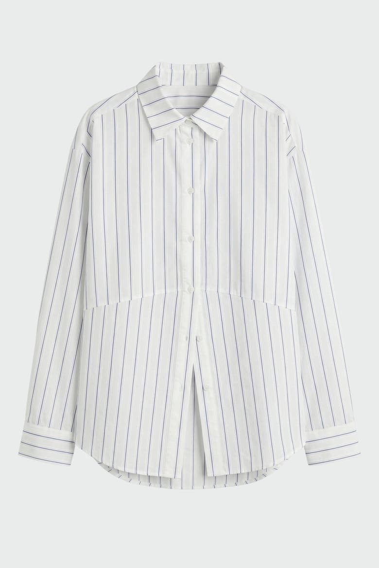Tarinah Front-Split Striped Shirt, Alternate, color, White / Navy