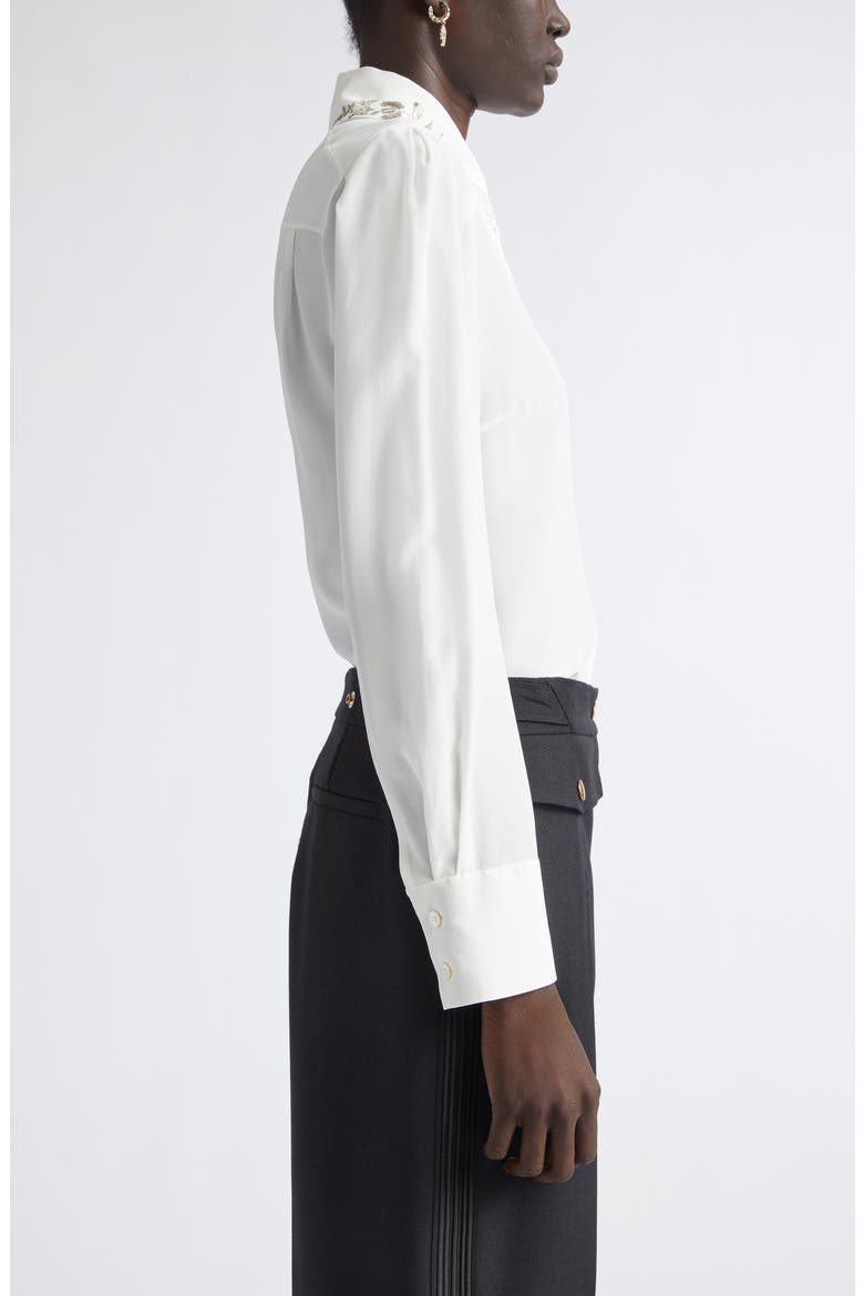 Beaded Collar Silk Button-Up Shirt, Alternate, color, LIGHT IVORY