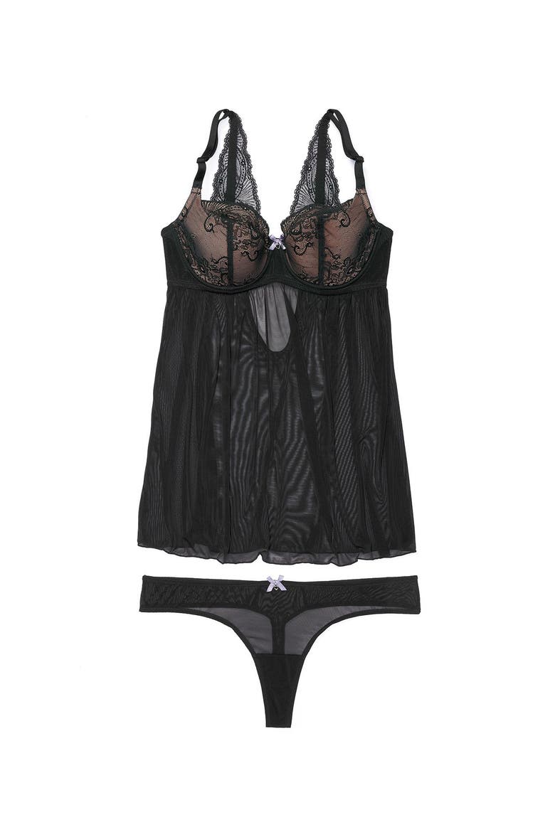 Ella Contour Babydoll Lingerie, Alternate, color, Black
