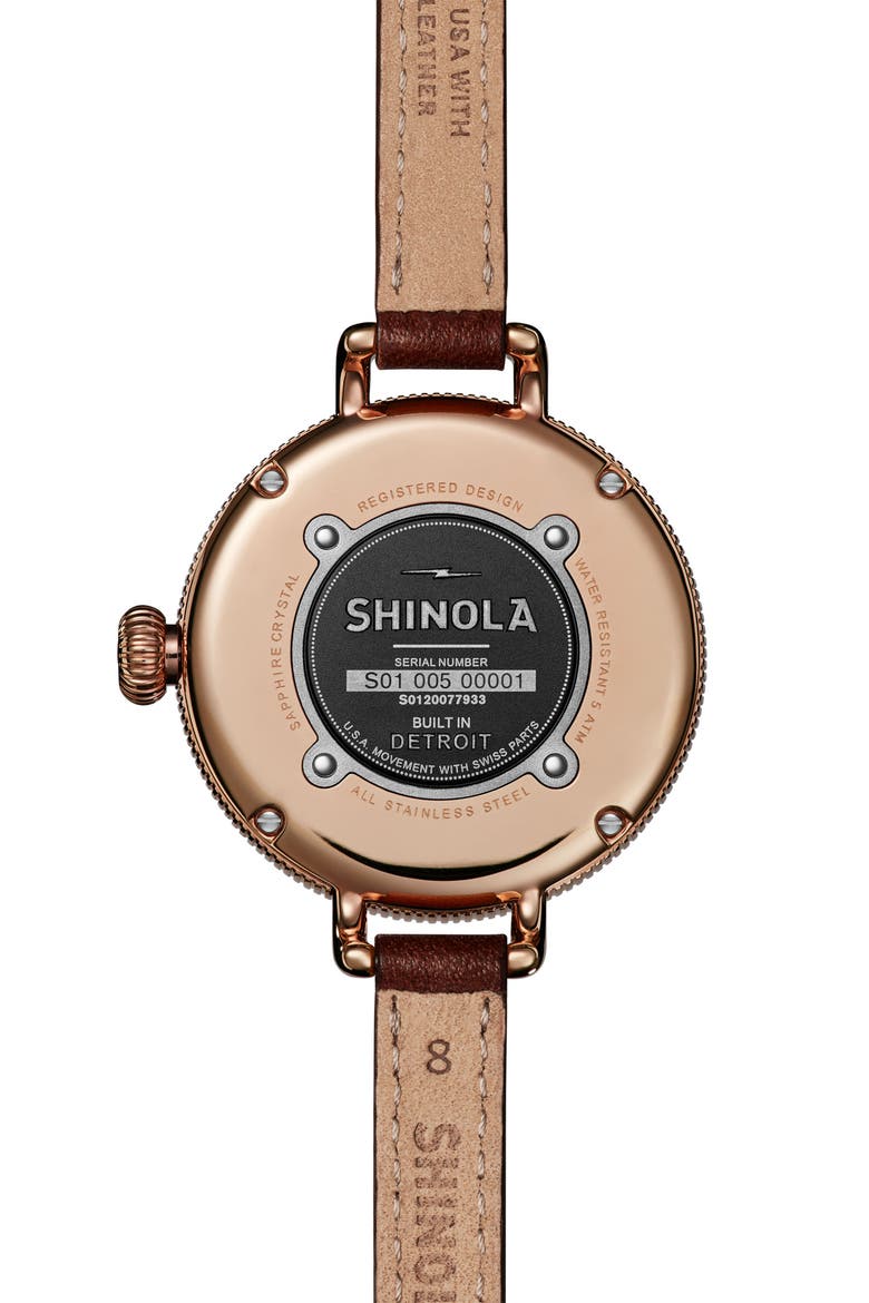 The Birdy Leather Strap Watch, 34mm, Alternate, color, BURGUNDY/ GOLD