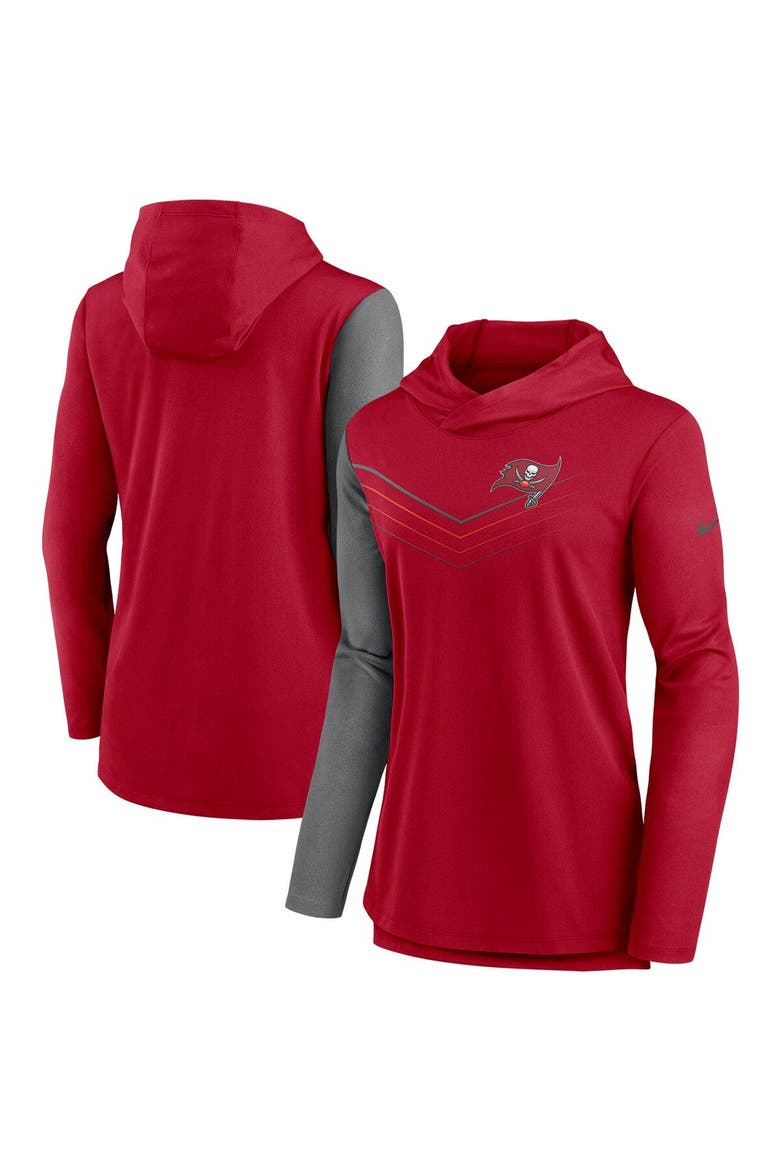 Women's Nike Red/Heathered Charcoal Tampa Bay Buccaneers Chevron Hoodie Performance Long Sleeve T-Shirt, Main, color, Red
