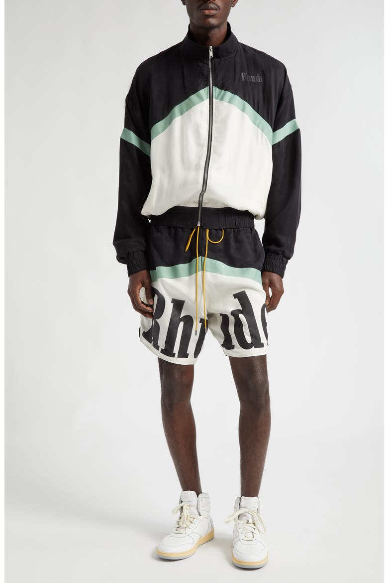Awakening Chevron Colorblock Track Jacket, Main, color, BLACK/ GREEN/ CREME
